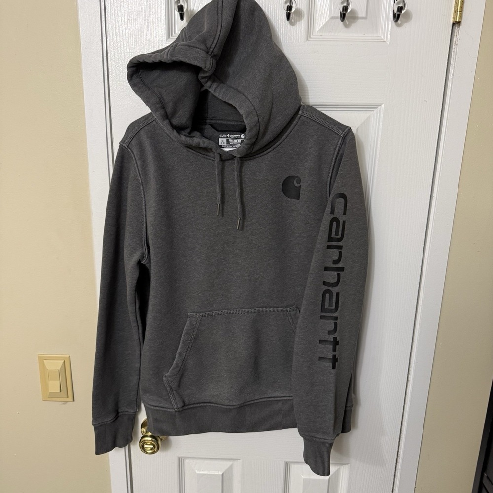 Carhartt Men's Medium Gray Pullover Hoodie Loose Fit Pockets Drawstring Workwear
